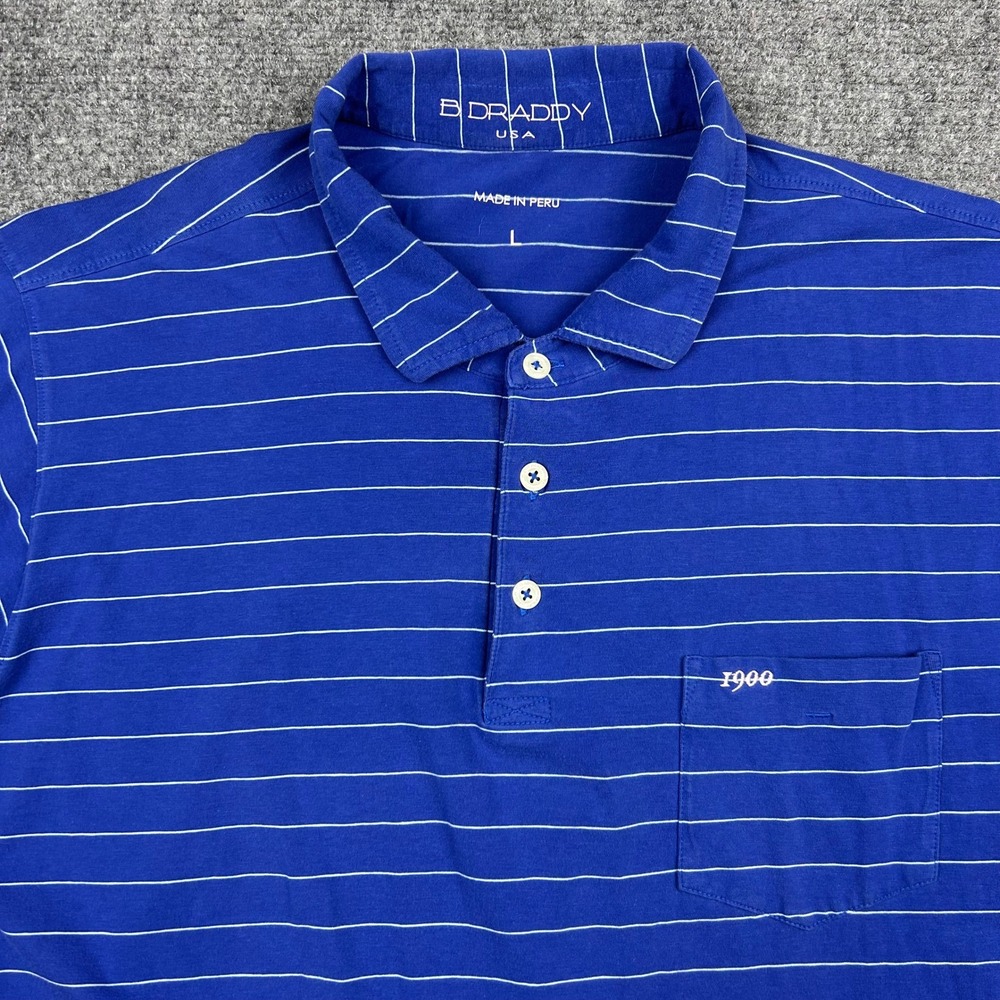 B. Draddy Polo Shirt Mens L Blue Striped Pima Cotton Stretch Performance 1900